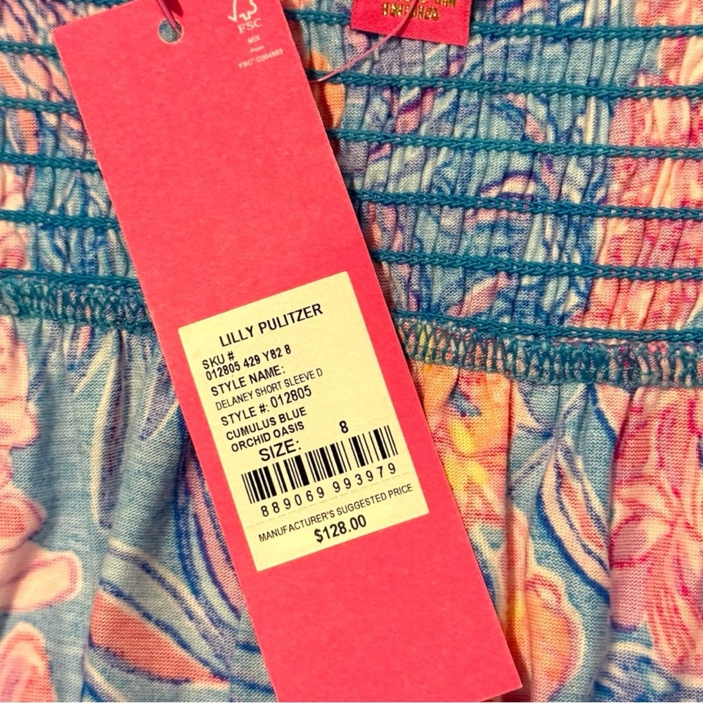 Lilly Pulitzer Delaney Dress Size 8 Cumulus Blue Orchid Oasis Short Sleeve - Picture 7 of 9